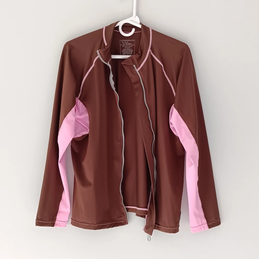 DuckSkinz UV & H2O Armor Long-Sleeved Full ZIp Jacket Brown Pink Medium